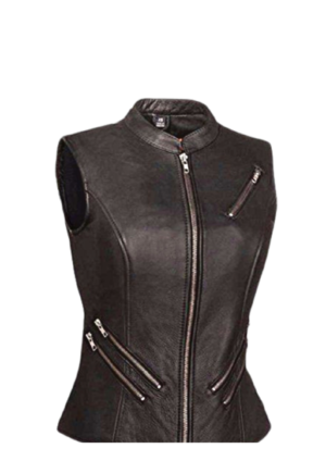 Chaleco dama cuello mao con múltiples cremalleras