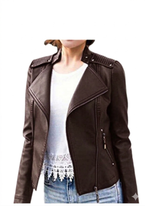 CHAM_MO_MU_33 Chamarra dama estilo biker con hombros plisados y solapa ancha