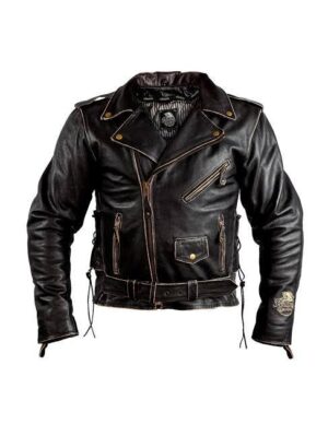 CHAM_NG_HO_18 Chamarra hombre clásica biker con hebillas y solapa ancha