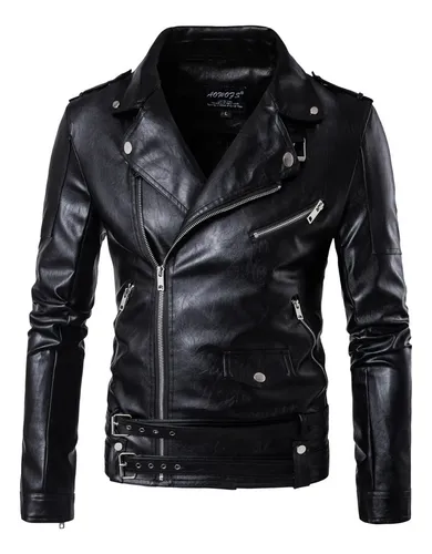 CHAM_NG_HO_26 Chamarra hombre estilo biker, doble cinturón y solapas anchas