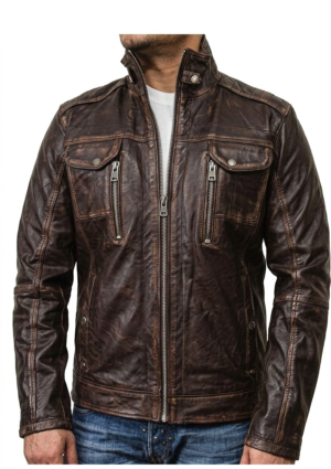 DEG_MO_HO_05 Chaqueta Hombre Estilo Motociclista Cuello Tira Broche