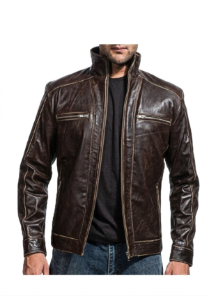 DEG_MO_HO_17 Chaqueta Hombre Estilo Motociclista Cuero Liso