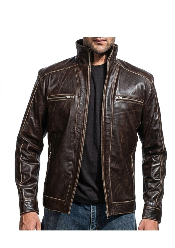 DEG_MO_HO_17 Chaqueta Hombre Estilo Motociclista Cuero Liso