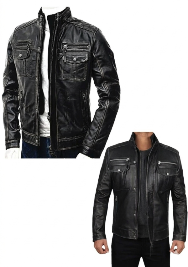 DEG_NG_HO_01 Chaqueta Hombre Estilo Motociclista Cuello Alto