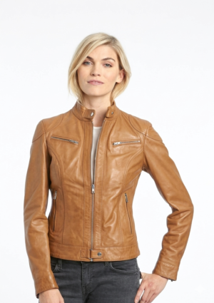 Informal dama cuello mao con bolsillos con cremallera en pecho