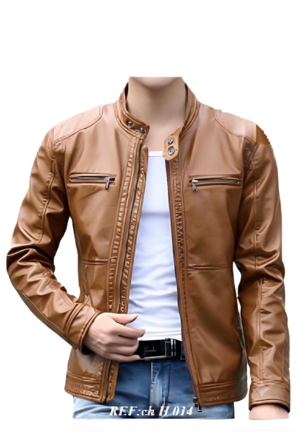 Chaqueta casual hombre con cuello mao y cremalleras en el pecho