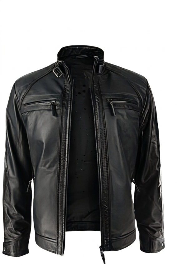 Chaqueta casual hombre con cuello alto y bolsillos con cremallera