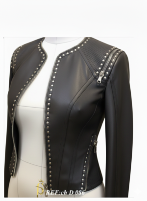 Informal dama cuello redondo con tachuelas y perforaciones