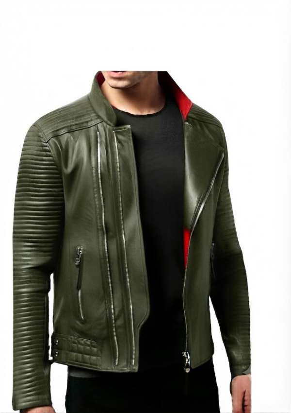 Chaqueta informal caballero estilo moto con cierre frontal cruzado y bandas acolchadas