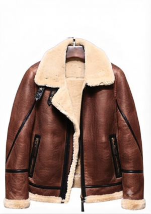 Chaqueta ovejera hombre corte aviador refuerzos oscuros