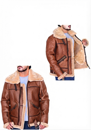 Chaqueta ovejera hombre cierre diagonal y hebilla