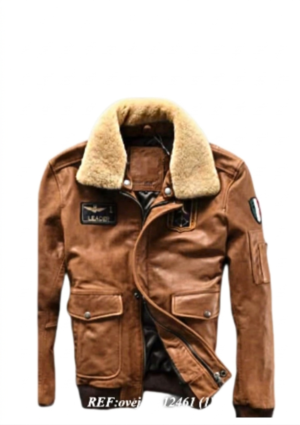 Chaqueta ovejera hombre estilo aviador bolsillos frontales y parches