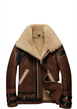 OVE_MO_HO_16 Chaqueta ovejera hombre estilo moto con múltiples hebillas