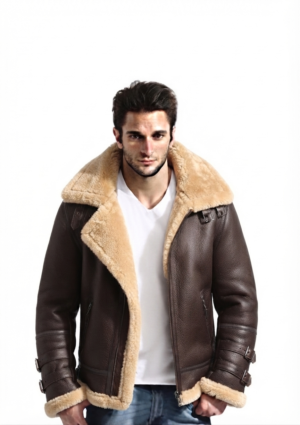 Chaqueta ovejera hombre color marrón oscuro con hebillas