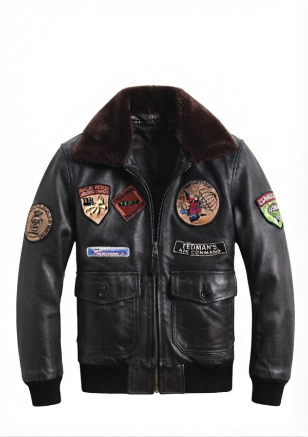 OVE_NG_HO_44 Chaqueta ovejera hombre estilo aviador, bolsillos frontales